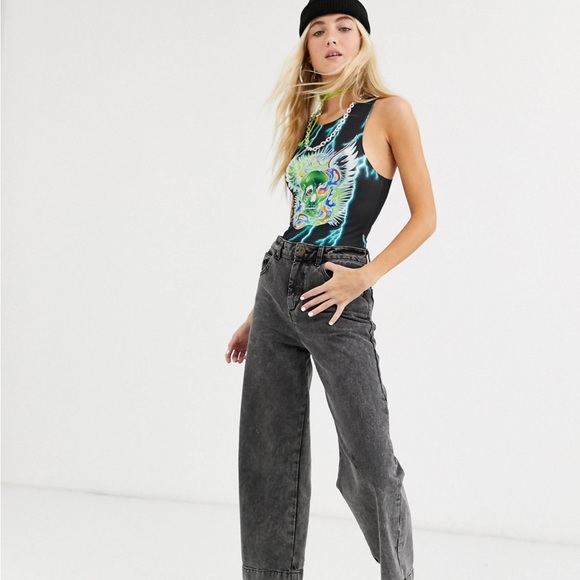 ASOS Collusion Black Grunge Lightning Skull Racerback Bodysuit - Picture 6 of 7